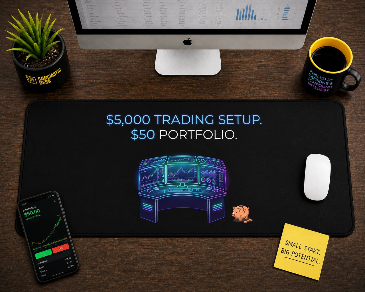 
Configuración de trading de $5,000. Cartera de $50. Alfombrilla de escritorio