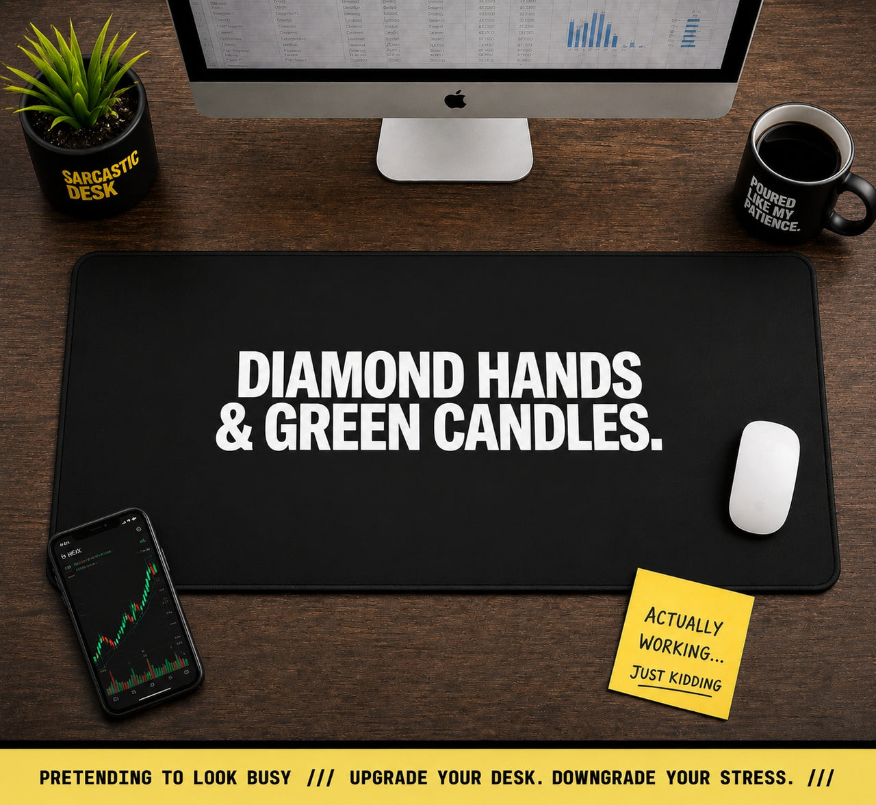
Diamond Hands & Green Candles Desk Mat