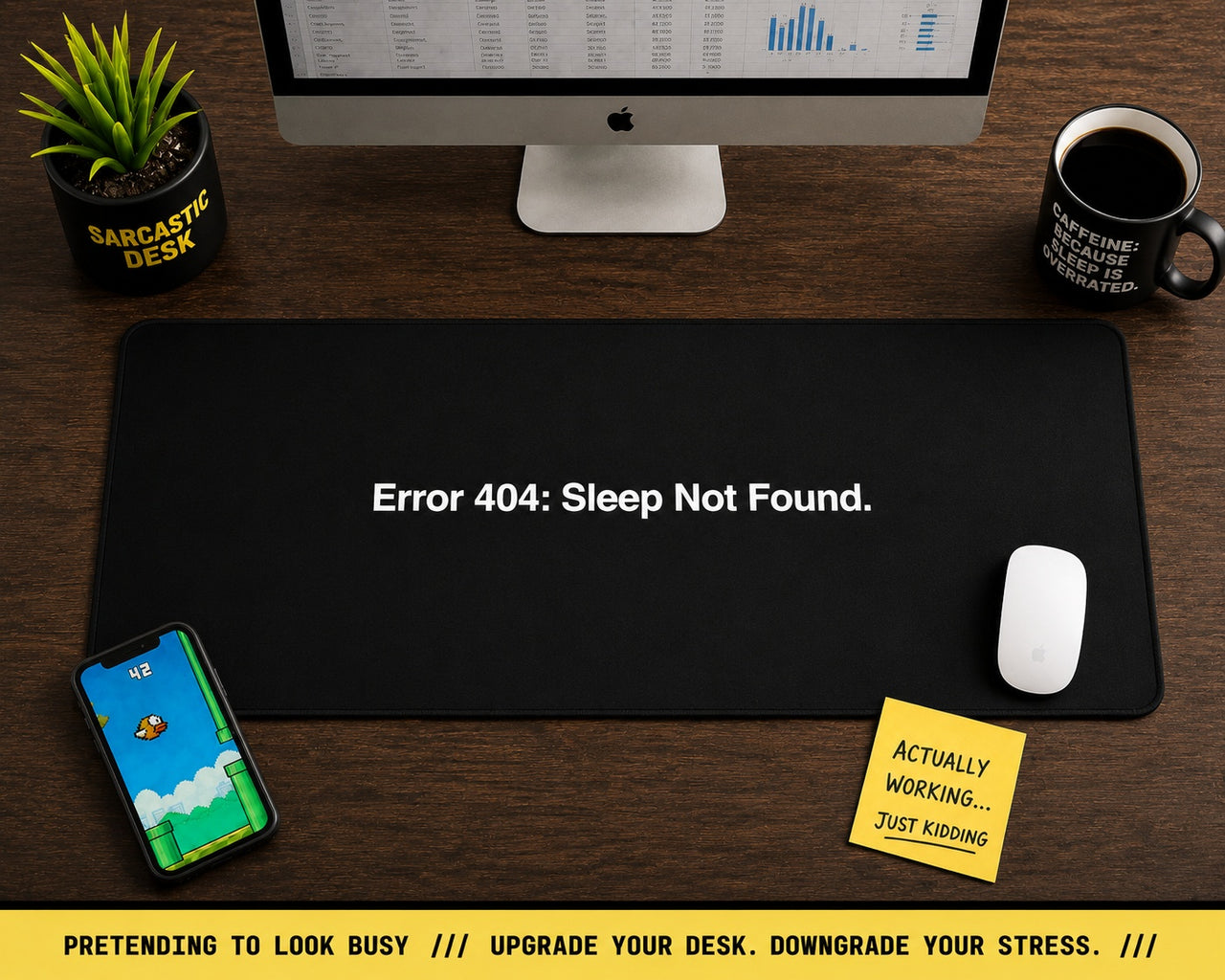 
Tapete de escritorio "Error 404 Sueño no encontrado" - Mousepad sarcástico para programadores