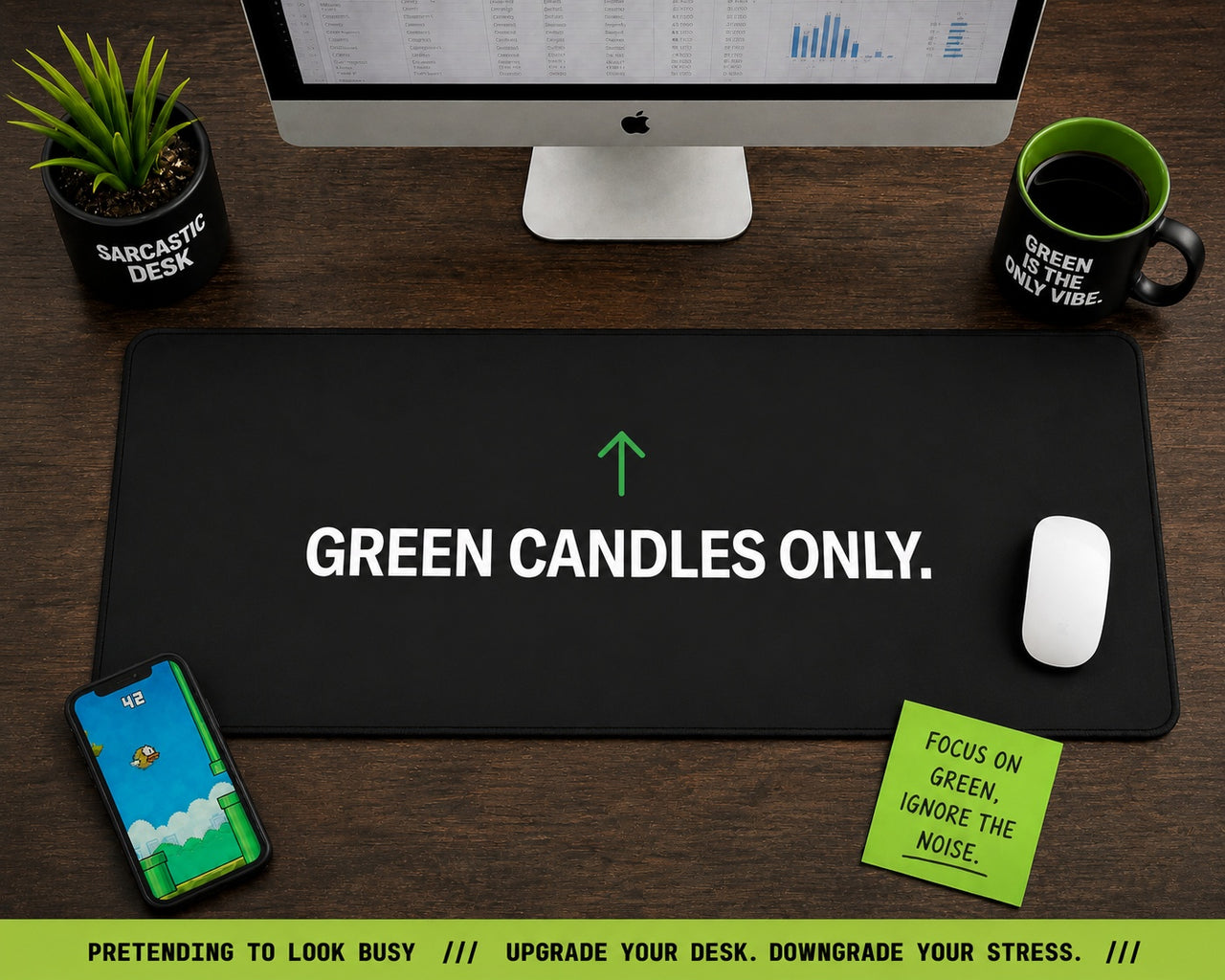 
Green Candles Only Desk Mat