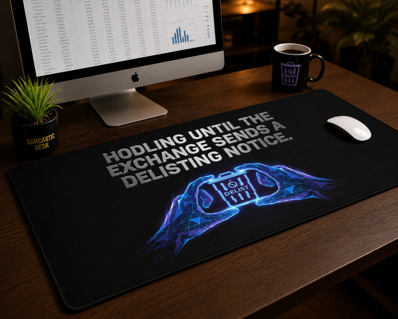 
Alfombrilla de escritorio: "HODL hasta que el exchange envíe un aviso de eliminación de la lista"